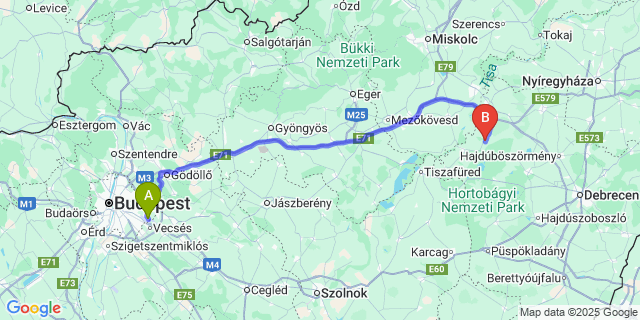 Map: Budapest Airport (BUD), Ferihegy, Liszt Ferenc to Újszentmargita