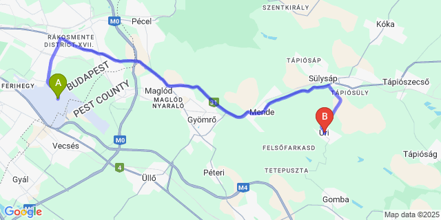 Map: Budapest Airport (BUD), Ferihegy, Liszt Ferenc to Úri