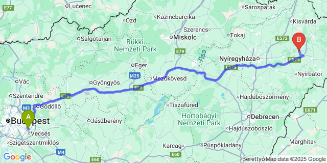 Map: Budapest Airport (BUD), Ferihegy, Liszt Ferenc to Vaja