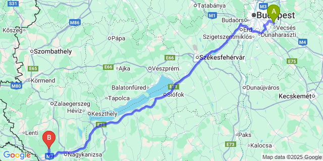 Map: Budapest Airport (BUD), Ferihegy, Liszt Ferenc to Valkonya