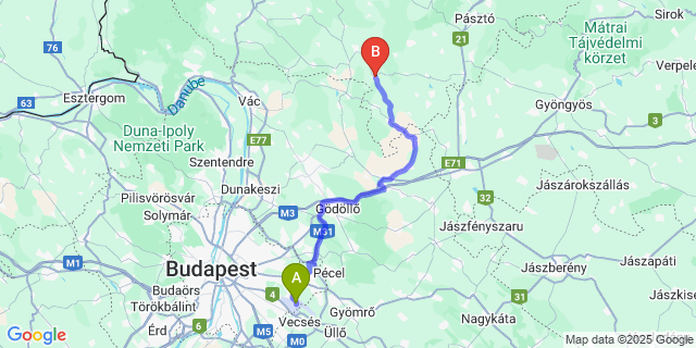 Map: Budapest Airport (BUD), Ferihegy, Liszt Ferenc to Vanyarc