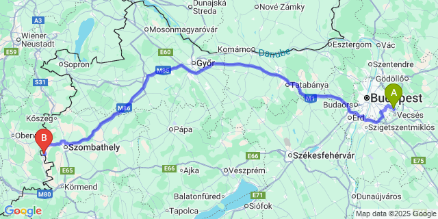 Map: Budapest Airport (BUD), Ferihegy, Liszt Ferenc to Vaskeresztes