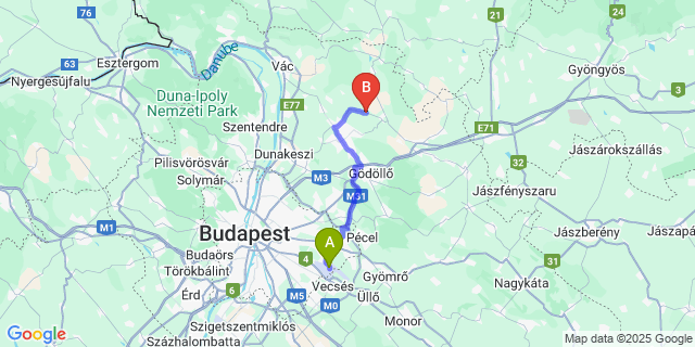 Map: Budapest Airport (BUD), Ferihegy, Liszt Ferenc to Váskisújfalu
