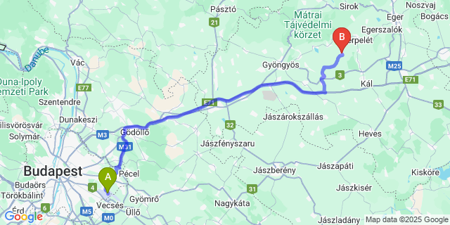 Map: Budapest Airport (BUD), Ferihegy, Liszt Ferenc to Vécs