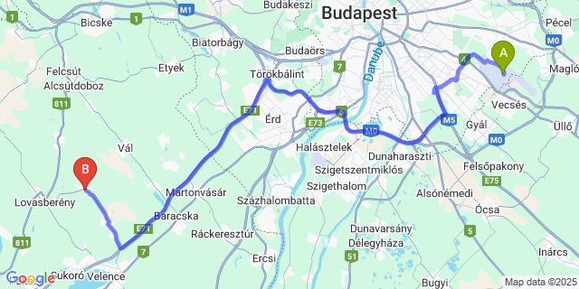 Map: Budapest Airport (BUD), Ferihegy, Liszt Ferenc to Vereb