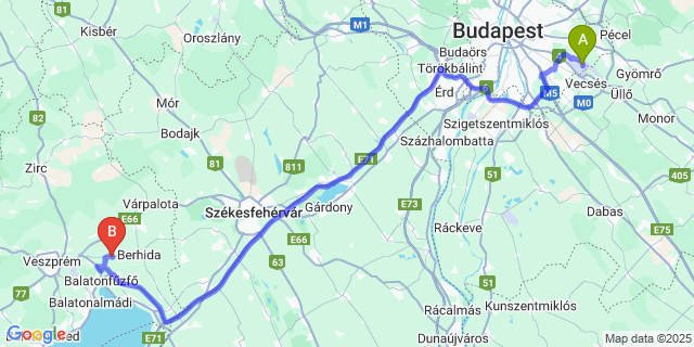 Map: Budapest Airport (BUD), Ferihegy, Liszt Ferenc to Vilonya