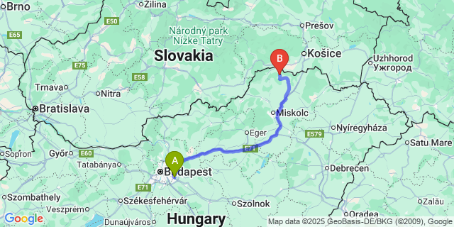 Map: Budapest Airport (BUD), Ferihegy, Liszt Ferenc to Viszló