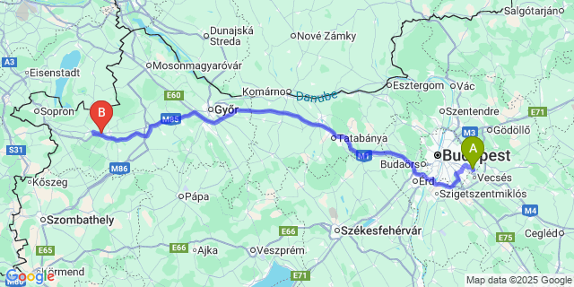 Map: Budapest Airport (BUD), Ferihegy, Liszt Ferenc to Vitnyéd