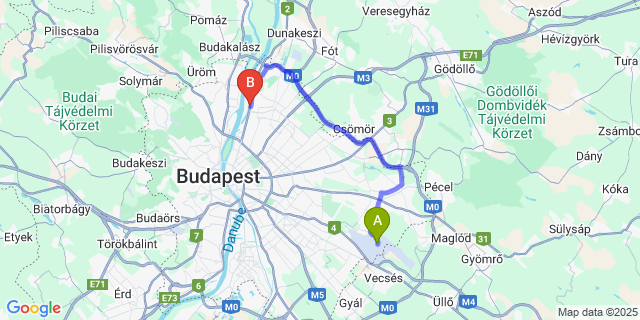 Map: Budapest Airport (BUD), Ferihegy, Liszt Ferenc to Vitta Hotel Superior