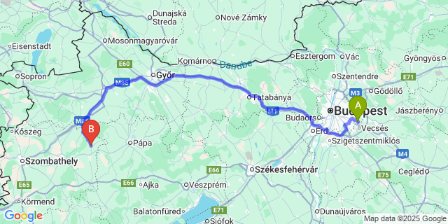 Map: Budapest Airport (BUD), Ferihegy, Liszt Ferenc to Vönöck