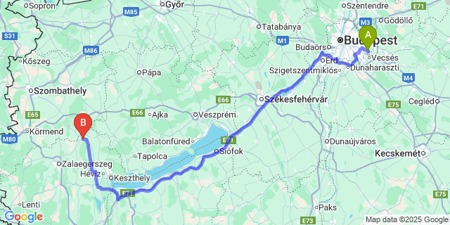 Map: Budapest Airport (BUD), Ferihegy, Liszt Ferenc to Zalabér