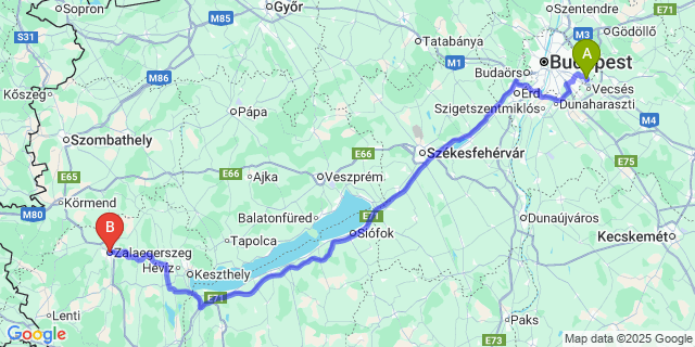 Map: Budapest Airport (BUD), Ferihegy, Liszt Ferenc to Zalaegerszeg