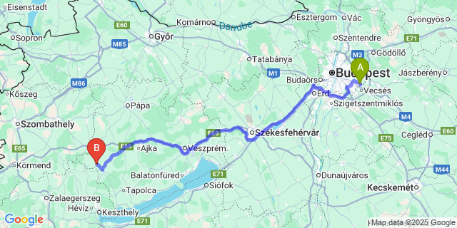 Map: Budapest Airport (BUD), Ferihegy, Liszt Ferenc to Zalagyömörő