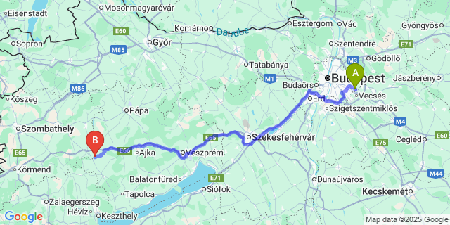 Map: Budapest Airport (BUD), Ferihegy, Liszt Ferenc to Zalameggyes