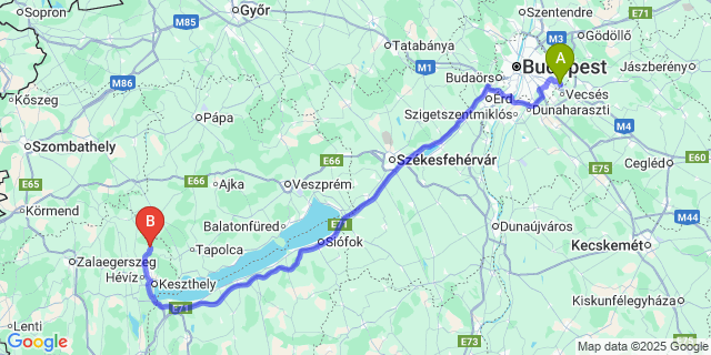 Map: Budapest Airport (BUD), Ferihegy, Liszt Ferenc to Zalaszántó