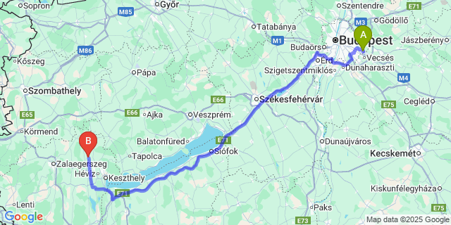 Map: Budapest Airport (BUD), Ferihegy, Liszt Ferenc to Zalaszentlászló