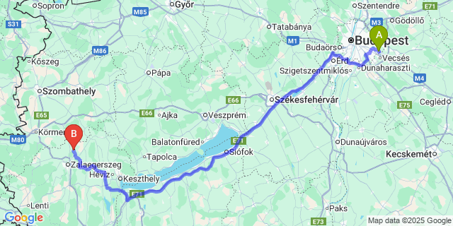 Map: Budapest Airport (BUD), Ferihegy, Liszt Ferenc to Zalaszentlőrinc