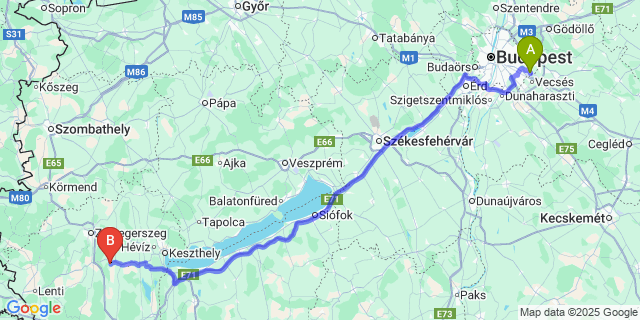 Map: Budapest Airport (BUD), Ferihegy, Liszt Ferenc to Zalaszentmihály