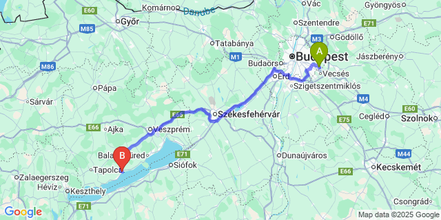 Map: Budapest Airport (BUD), Ferihegy, Liszt Ferenc to Zánka
