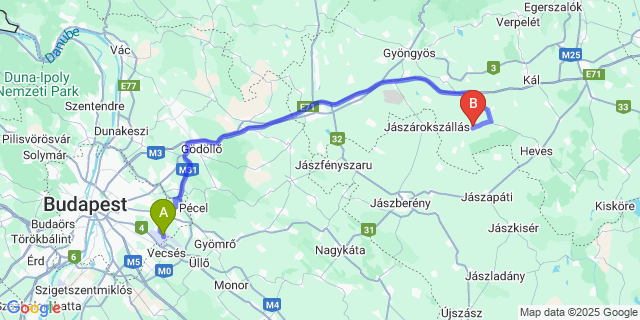 Map: Budapest Airport (BUD), Ferihegy, Liszt Ferenc to Zaránk