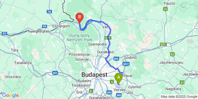 Map: Budapest Airport (BUD), Ferihegy, Liszt Ferenc to Zebegény
