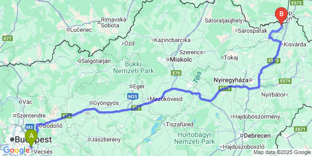 Map: Budapest Airport (BUD), Ferihegy, Liszt Ferenc to Zemplénagárd