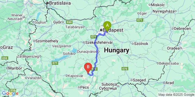 Map: Budapest Airport (BUD), Ferihegy, Liszt Ferenc to Zomba