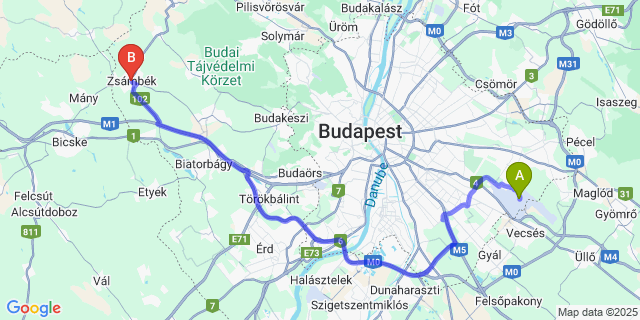 Map: Budapest Airport (BUD), Ferihegy, Liszt Ferenc to Zsámbék