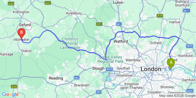 Map: London City Airport (LCY) to Abingdon