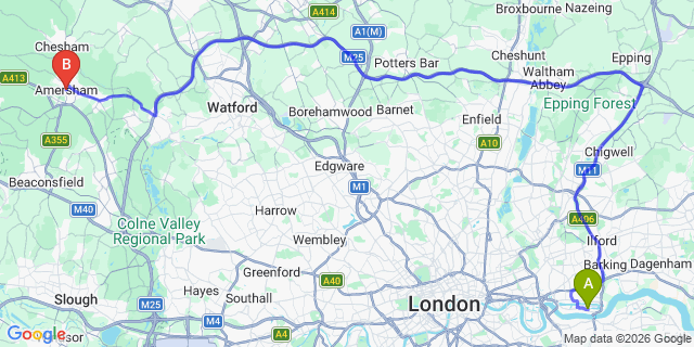 Map: London City Airport (LCY) to Amersham