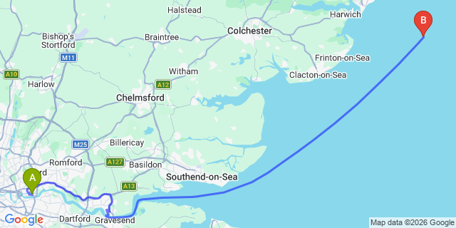 Map: London City Airport (LCY) to Beccles