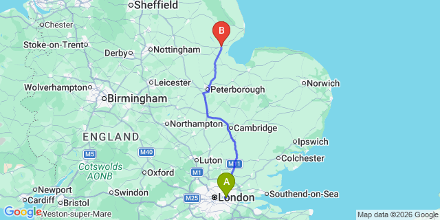 Map: London City Airport (LCY) to Boston