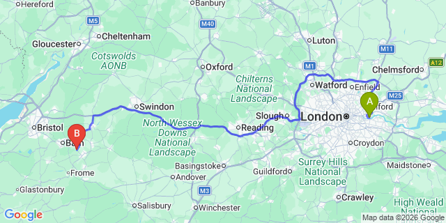 Map: London City Airport (LCY) to Bradford-On-Avon