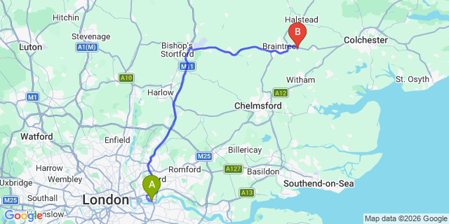 Map: London City Airport (LCY) to Brandon