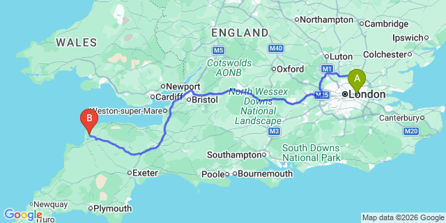Map: London City Airport (LCY) to Braunton