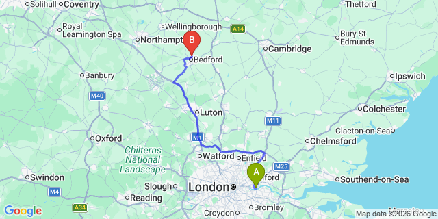 Map: London City Airport (LCY) to Brickhill