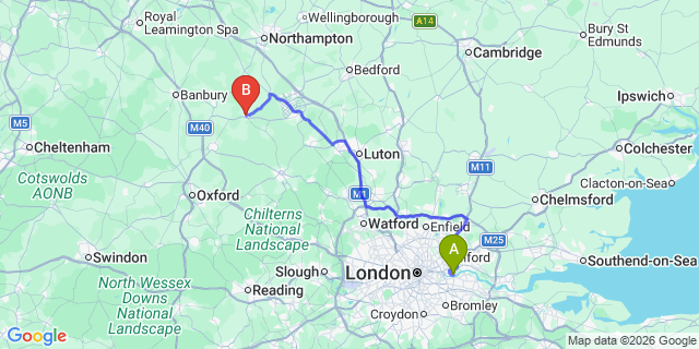 Map: London City Airport (LCY) to Buckingham