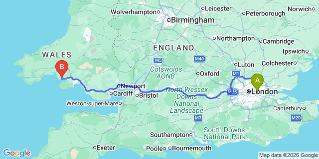 Map: London City Airport (LCY) to Burry Port