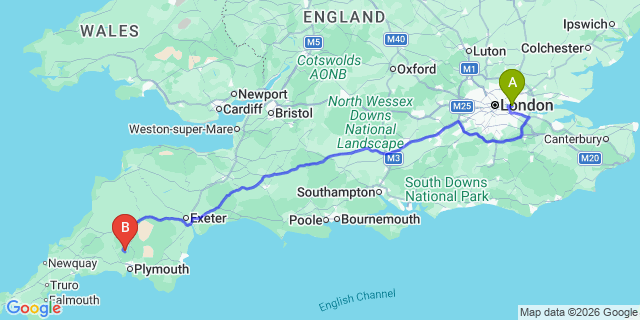 Map: London City Airport (LCY) to Calstock