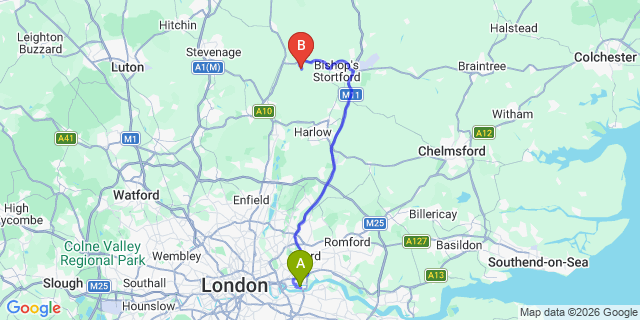 Map: London City Airport (LCY) to Chatteris