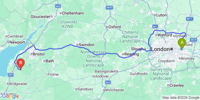 Map: London City Airport (LCY) to Cheddar