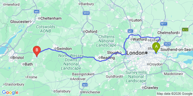 Map: London City Airport (LCY) to Chippenham