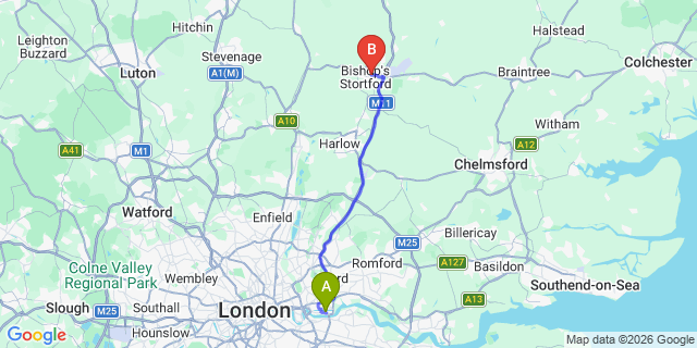 Map: London City Airport (LCY) to Crowborough