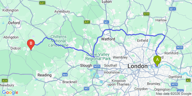 Map: London City Airport (LCY) to Crowmarsh