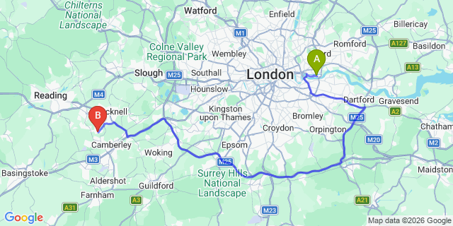 Map: London City Airport (LCY) to Crowthorne