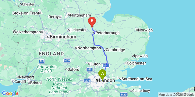 Map: London City Airport (LCY) to Deeping