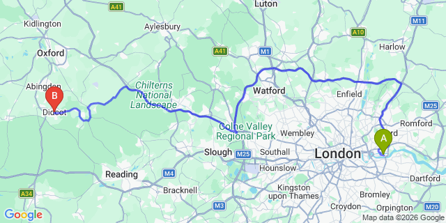 Map: London City Airport (LCY) to Didcot