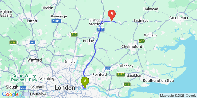 Map: London City Airport (LCY) to Eastbourne