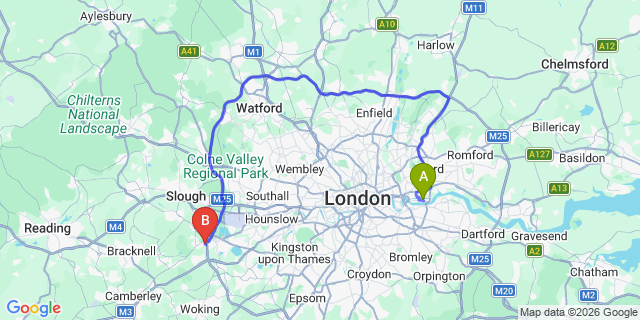 Map: London City Airport (LCY) to Egham