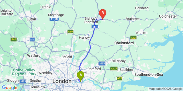 Map: London City Airport (LCY) to Ely